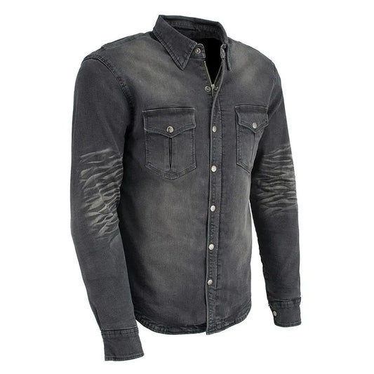 Milwaukee Leather Men's Faded Denim Armored Shirt Jacket - Velora Luxury Fashion