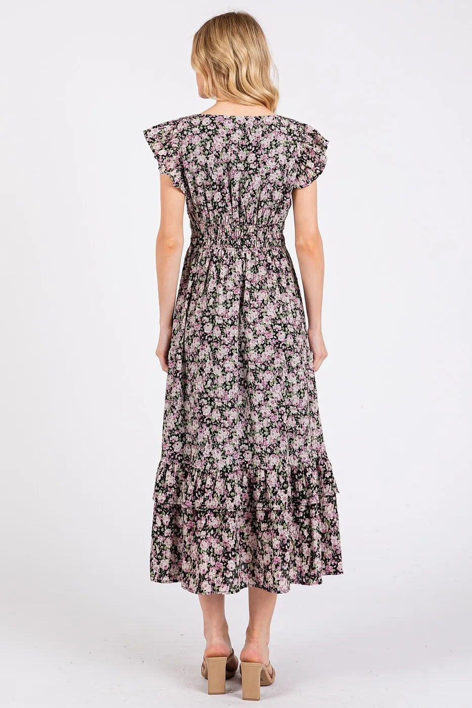Mittoshop Flower Print Ruffle Cap Sleeve V-neck Midi Dress - Velora Luxury Fashion