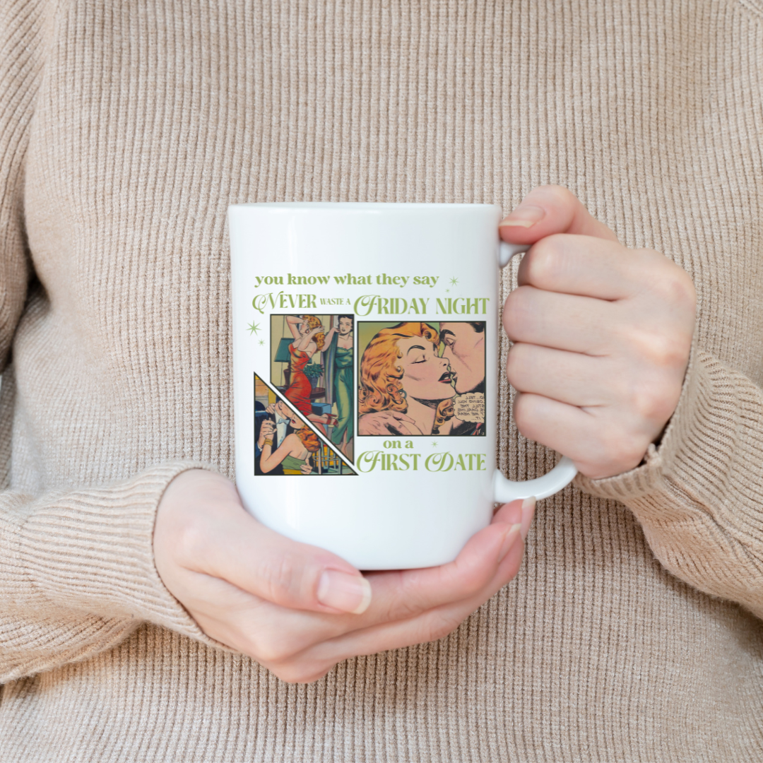 Never Waste a Friday Night Comic Mug - Velora Luxury Fashion