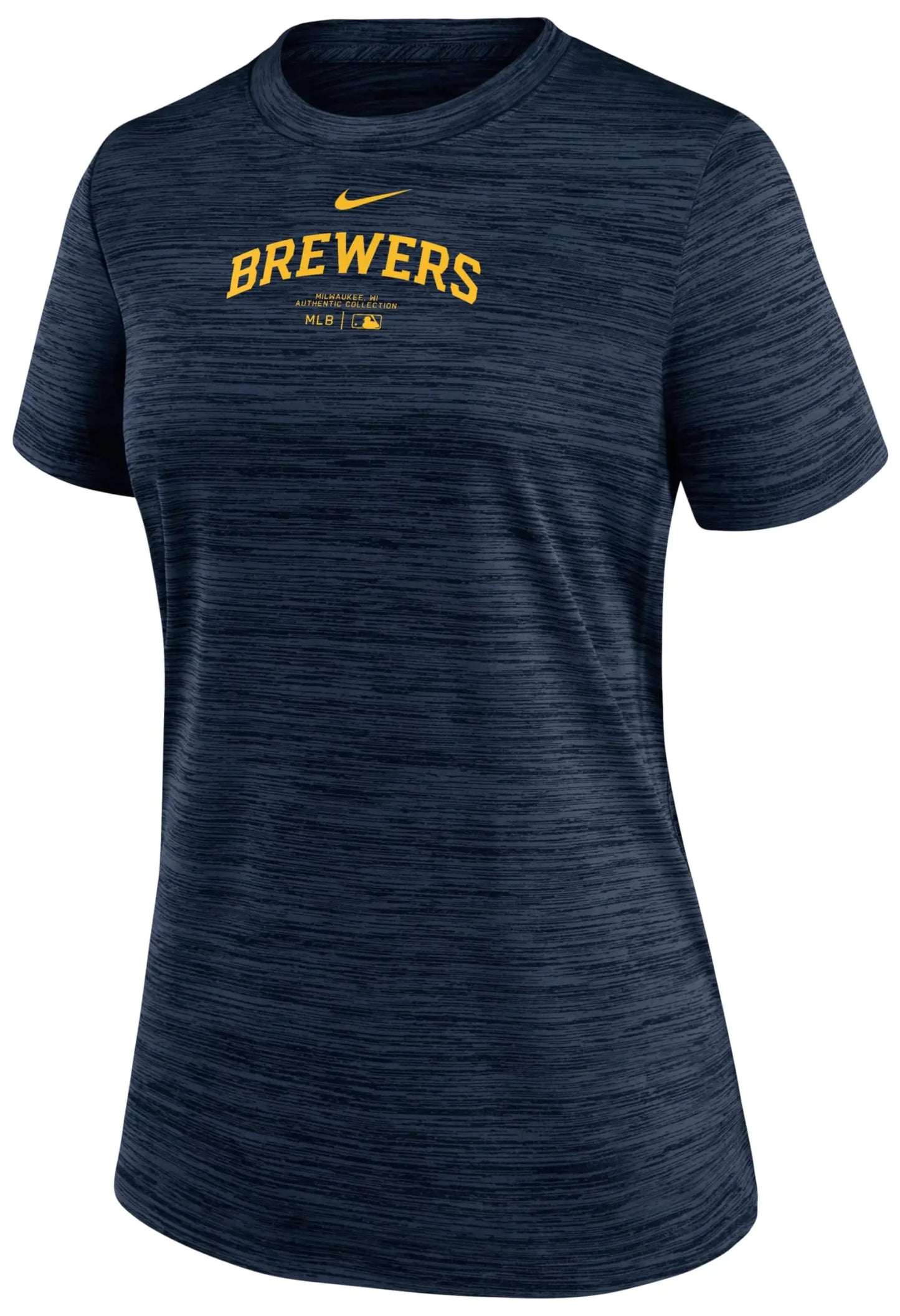 Nike Womens MLB Authentic Collection Velocity T-Shirt (US Alpha Small Regular Regular Navy Milwaukee Brewers) - Velora Luxury Fashion