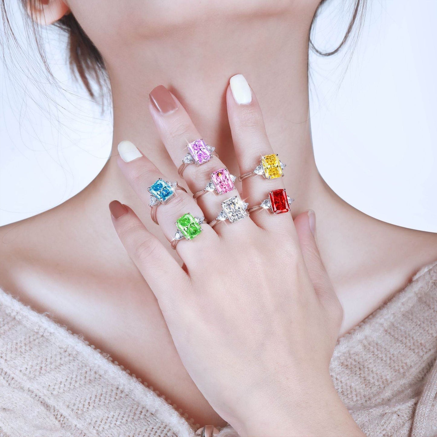 S925 Colorful Rectangular Rhinestone Ring Ins Fashion Love Rings For Women Luxury Jewelry - Velora