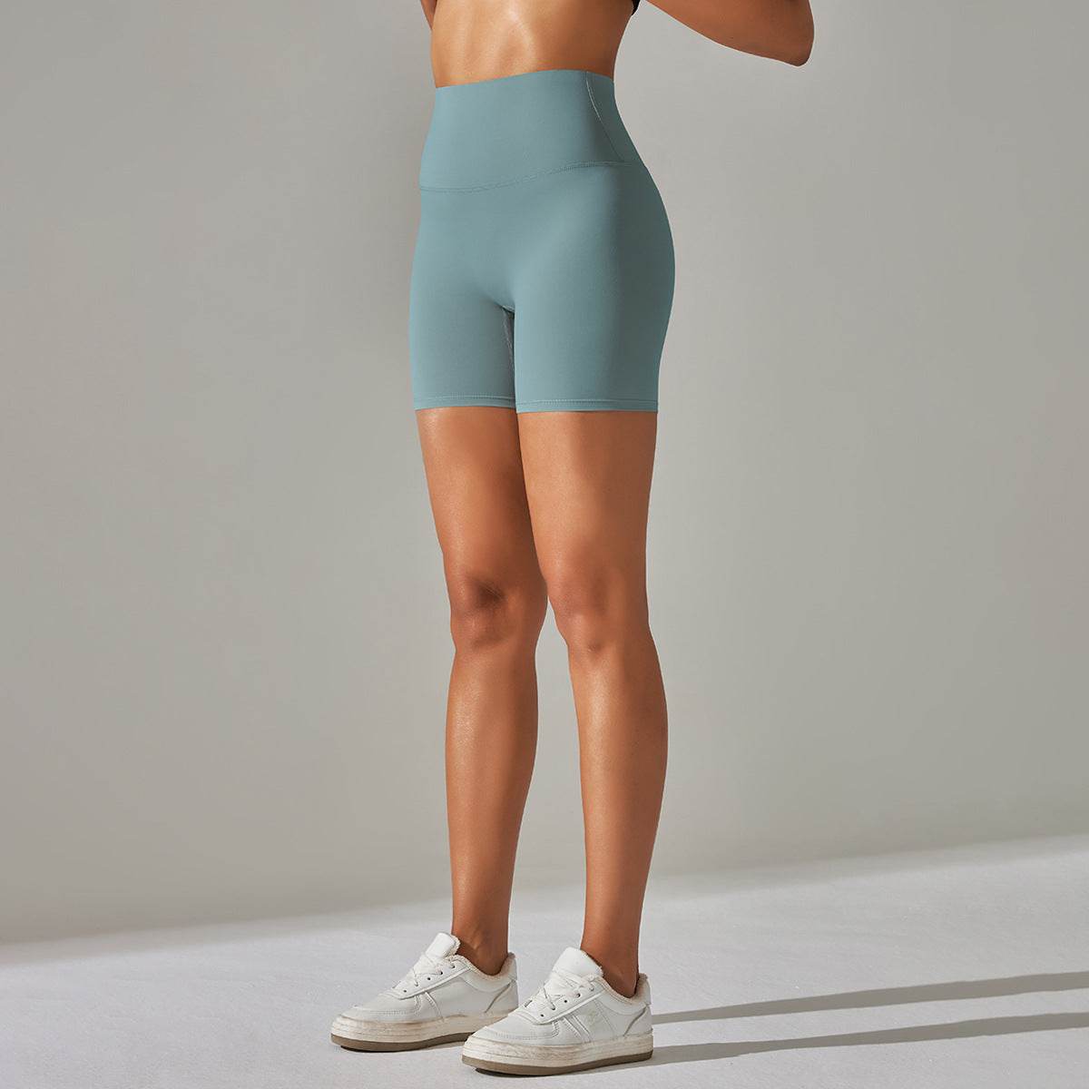 Women's Solid Color Double-sided Brocade Brushed Fitness High Waist Shorts - Velora