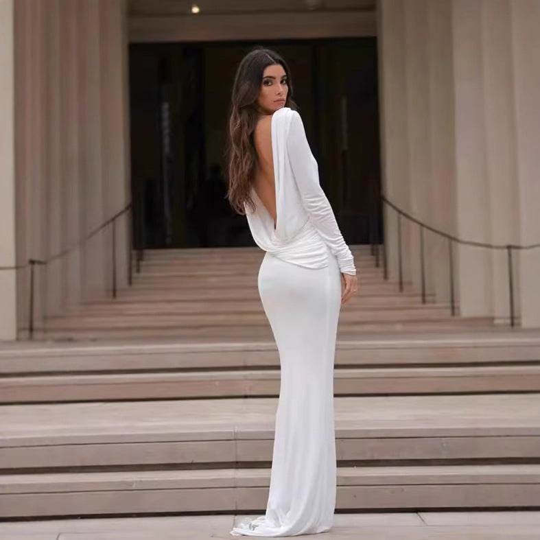 Fashion Slim Fit Backless Long Sleeve Dress Women - Velora
