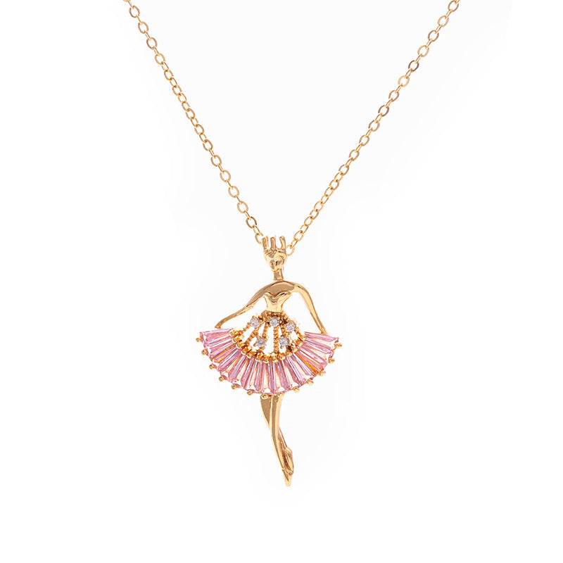 Ins Ballet-girl-shaped Necklace Fashion Personality Rhinestone Clavicle Chain Jewelry For Women - Velora