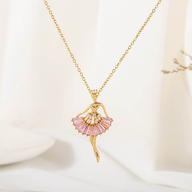 Ins Ballet-girl-shaped Necklace Fashion Personality Rhinestone Clavicle Chain Jewelry For Women - Velora