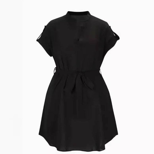 V-neck Short Sleeve Dress With Belt Summer Fashion Bowknot Dresses For Women Clothing - Velora