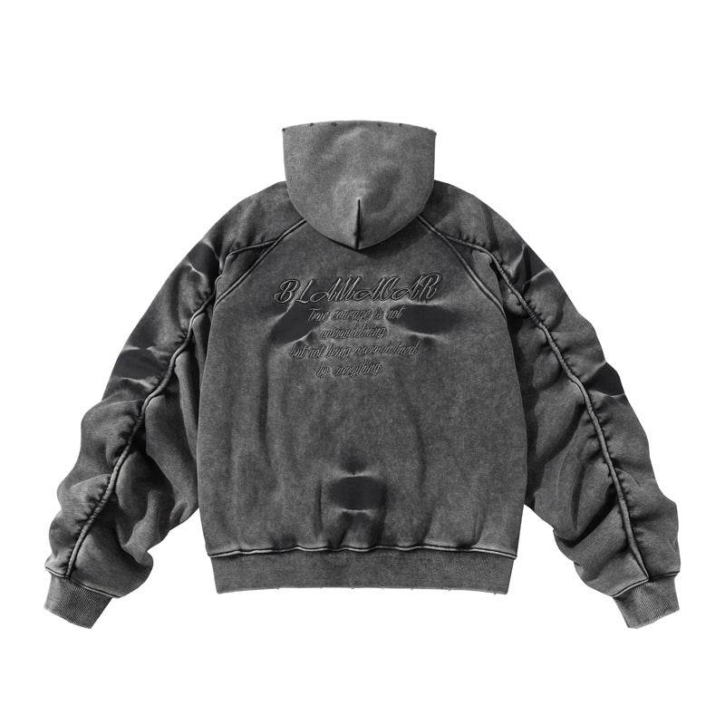 Winter American Retro Washed Distressed Hooded Fleece Lined Sweater - Velora