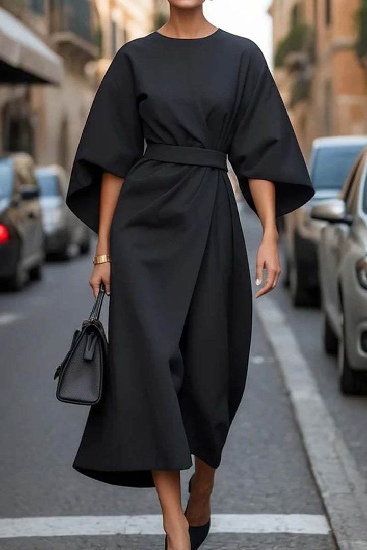 Loose Batwing Sleeve Dress Fashion Waist-tighted Solid Color Elegant Dresses For Women Clothing - Velora