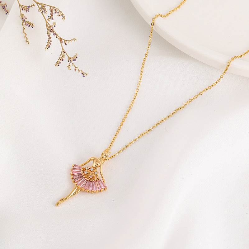 Ins Ballet-girl-shaped Necklace Fashion Personality Rhinestone Clavicle Chain Jewelry For Women - Velora