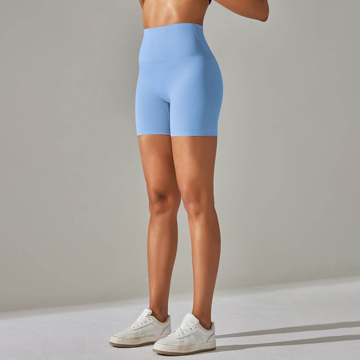Women's Solid Color Double-sided Brocade Brushed Fitness High Waist Shorts - Velora