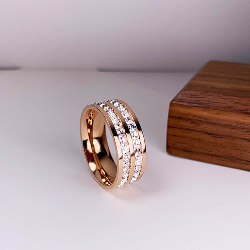 INS Rings Titanium Steel Couple Single And Double Row Diamond Ring - Velora