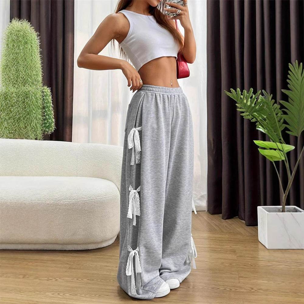 Fashion Bow lace up Oversized Baggy Sweat Pant women - Velora
