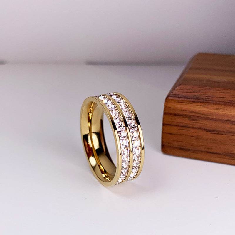 INS Rings Titanium Steel Couple Single And Double Row Diamond Ring - Velora