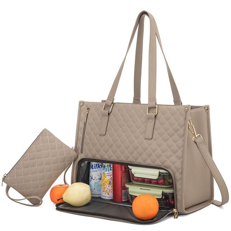 Fashionable Lunch Tote Bag Women's Thermal Insulation Lunch Box Leak-proof Crossbody Computer Storage Bag Quilted Large Capacity Handbag With Purse - Velora