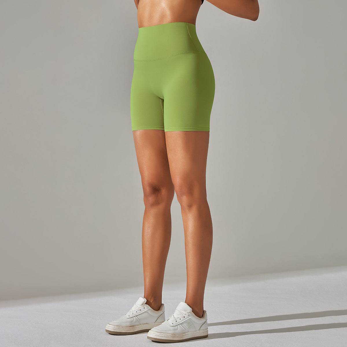 Women's Solid Color Double-sided Brocade Brushed Fitness High Waist Shorts - Velora