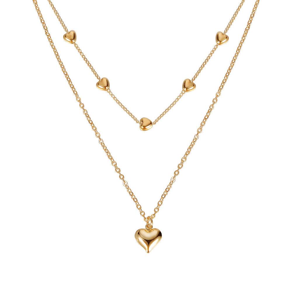 Double-layer Heart Pendant Fine Chain Necklace For Women Multilayer Gold Color Metal Necklaces Fashion Jewelry Accessories - Velora