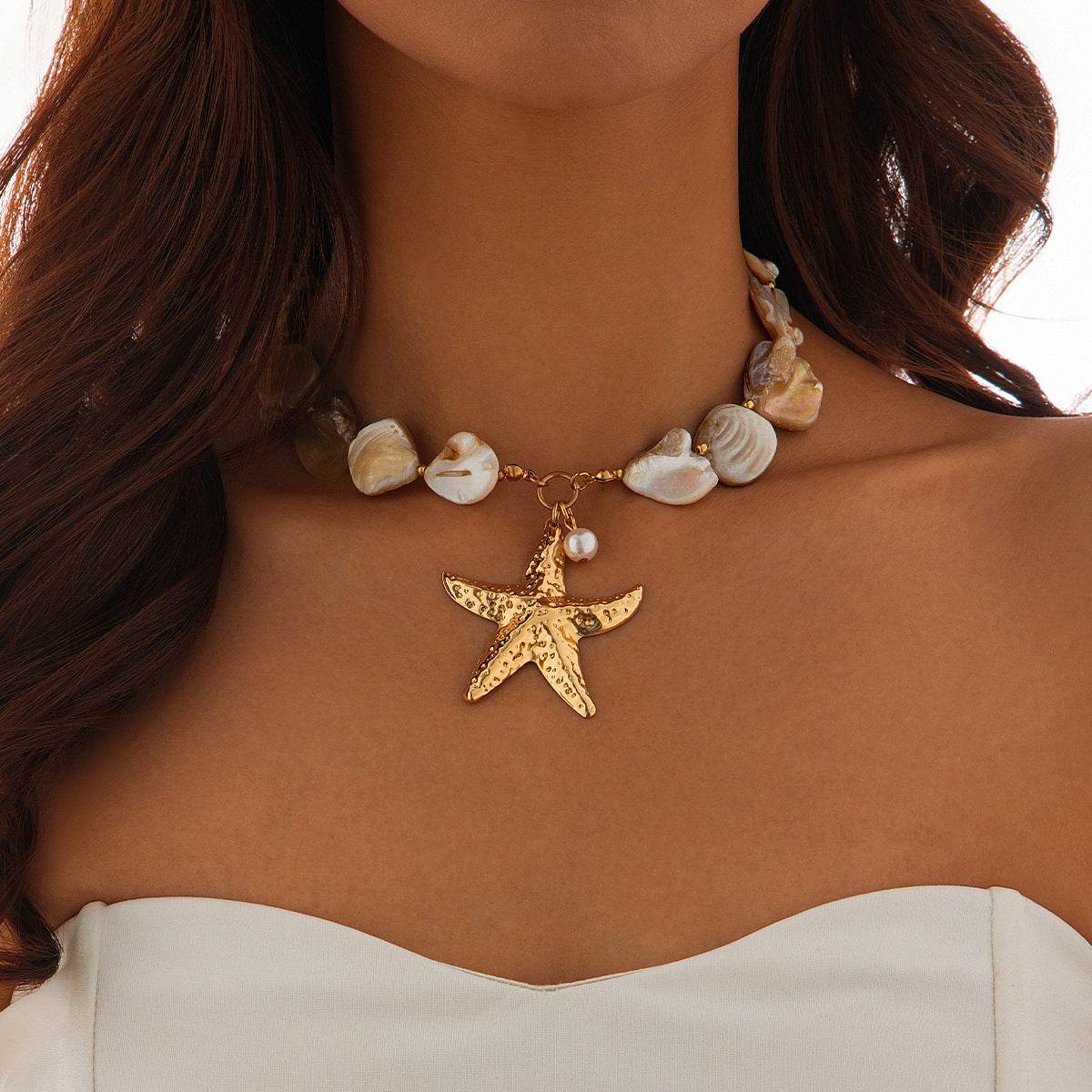 Classic Conch Pendant Necklace For Women Bohemian Starfish Beaded Choker Necklace Summer Beach Neck Fashion Jewelry - Velora