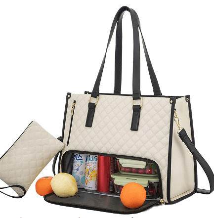 Fashionable Lunch Tote Bag Women's Thermal Insulation Lunch Box Leak-proof Crossbody Computer Storage Bag Quilted Large Capacity Handbag With Purse - Velora