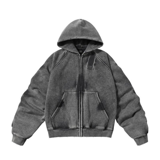 Winter American Retro Washed Distressed Hooded Fleece Lined Sweater - Velora