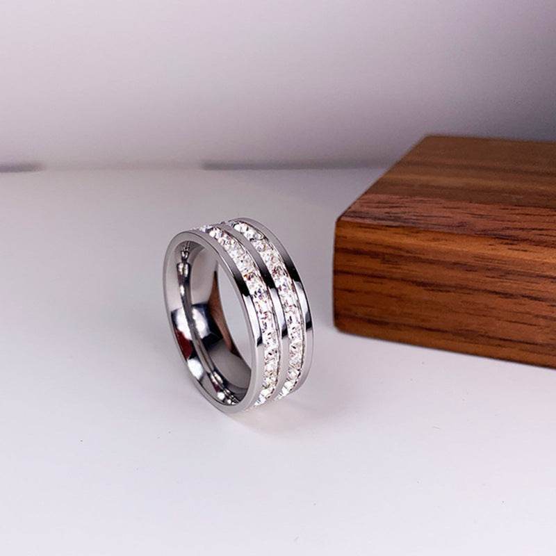 INS Rings Titanium Steel Couple Single And Double Row Diamond Ring - Velora