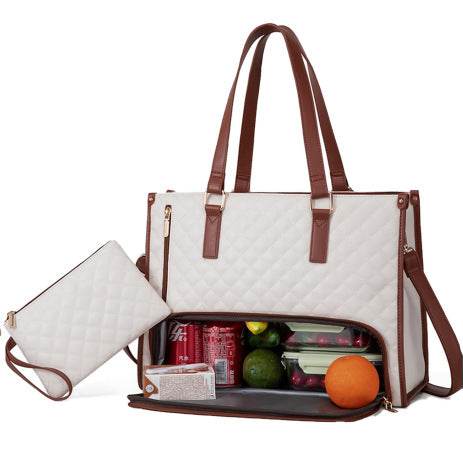 Fashionable Lunch Tote Bag Women's Thermal Insulation Lunch Box Leak-proof Crossbody Computer Storage Bag Quilted Large Capacity Handbag With Purse - Velora