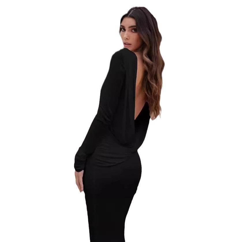 Fashion Slim Fit Backless Long Sleeve Dress Women - Velora