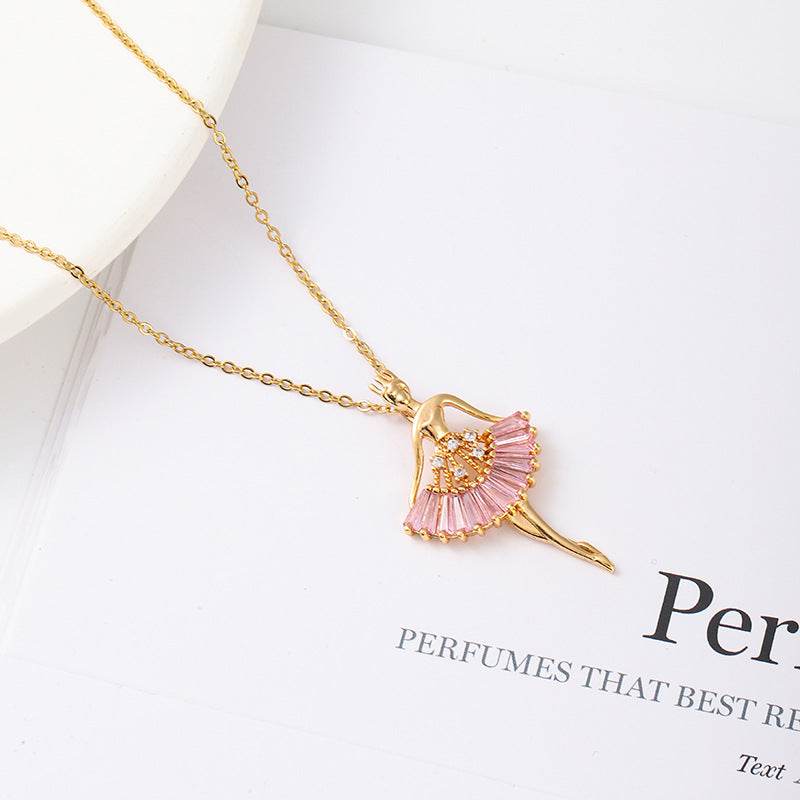 Ins Ballet-girl-shaped Necklace Fashion Personality Rhinestone Clavicle Chain Jewelry For Women - Velora
