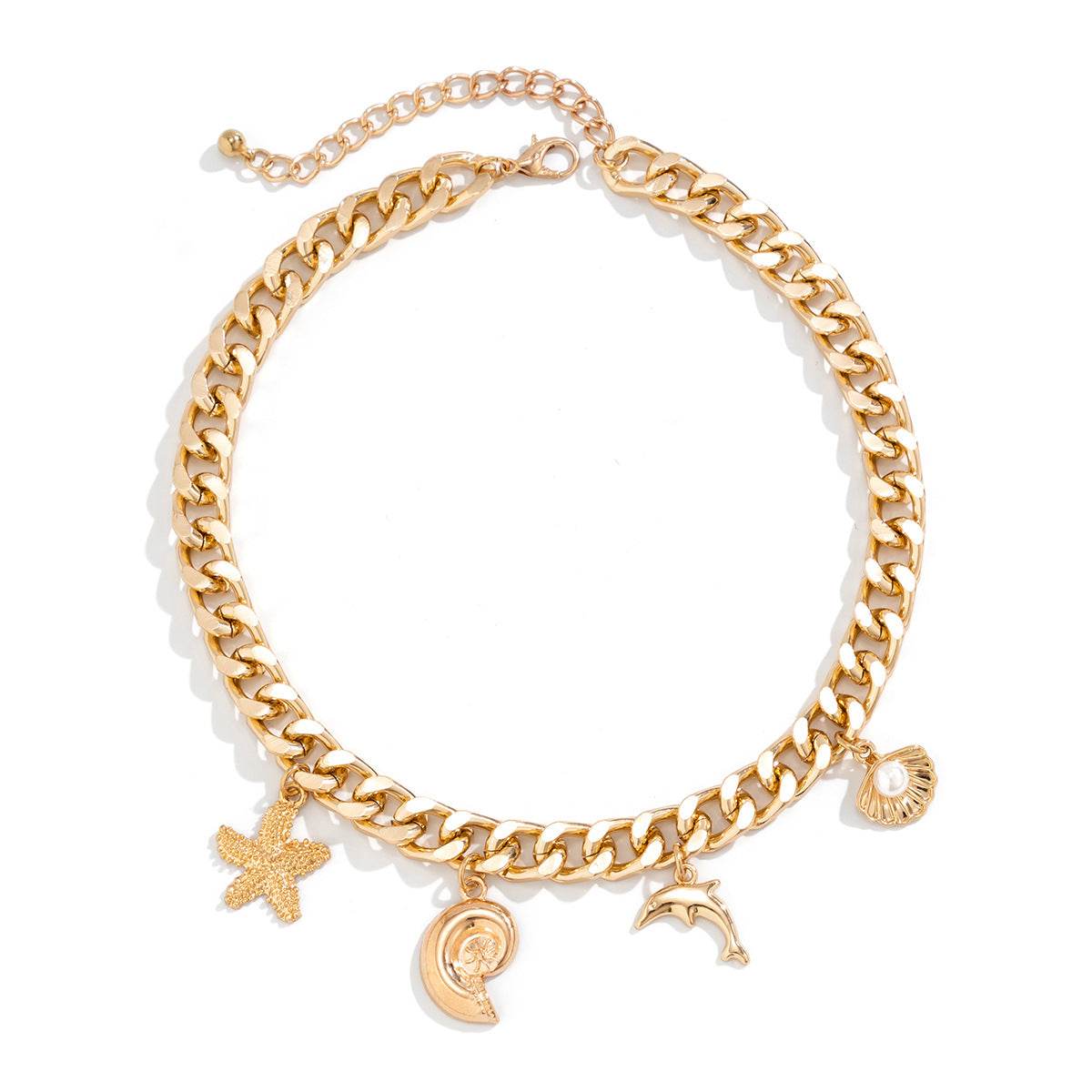 Creative Boho Conch Dolphin Starfish Pendant Choker Necklace Bracelets Women Trendy Vintage Tassel Chain Grunge Jewelry Fashion Jewelry - Velora