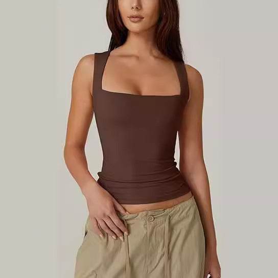 Summer Square-neck Tank Vest Ins Fashion Slim Solid Sleeveless Tops For Women Clothing - Velora