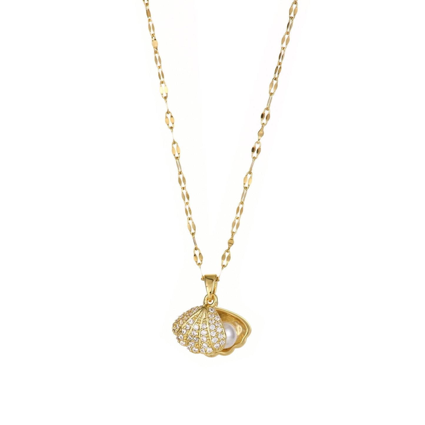 Shell Pearl Necklace With Rhinestones Female Zircon Temperament Personality Jewelry - Velora