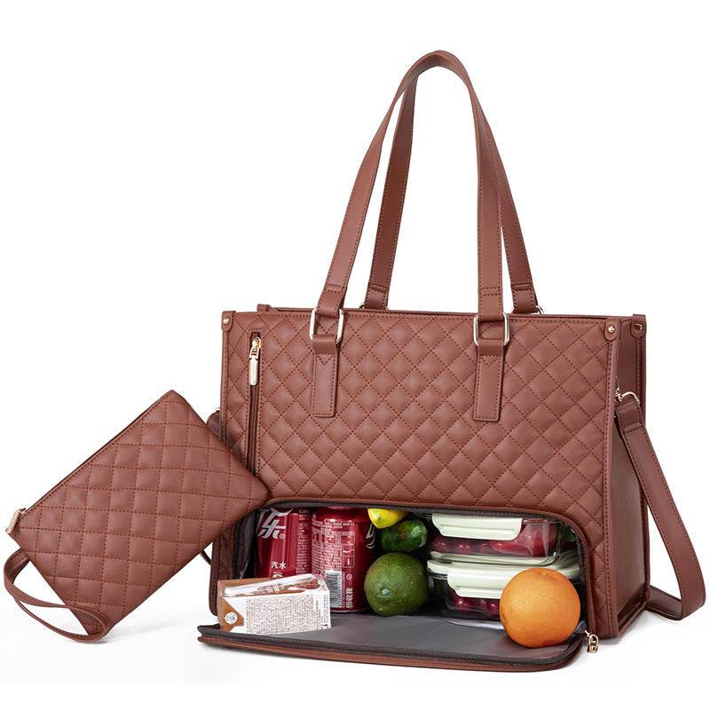 Fashionable Lunch Tote Bag Women's Thermal Insulation Lunch Box Leak-proof Crossbody Computer Storage Bag Quilted Large Capacity Handbag With Purse - Velora