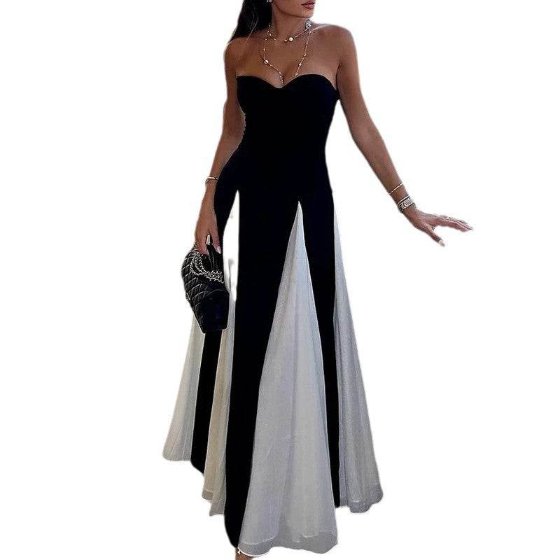 Summer New Color Contrast Patchwork Pure Desire Style Tube Top Dress - Velora