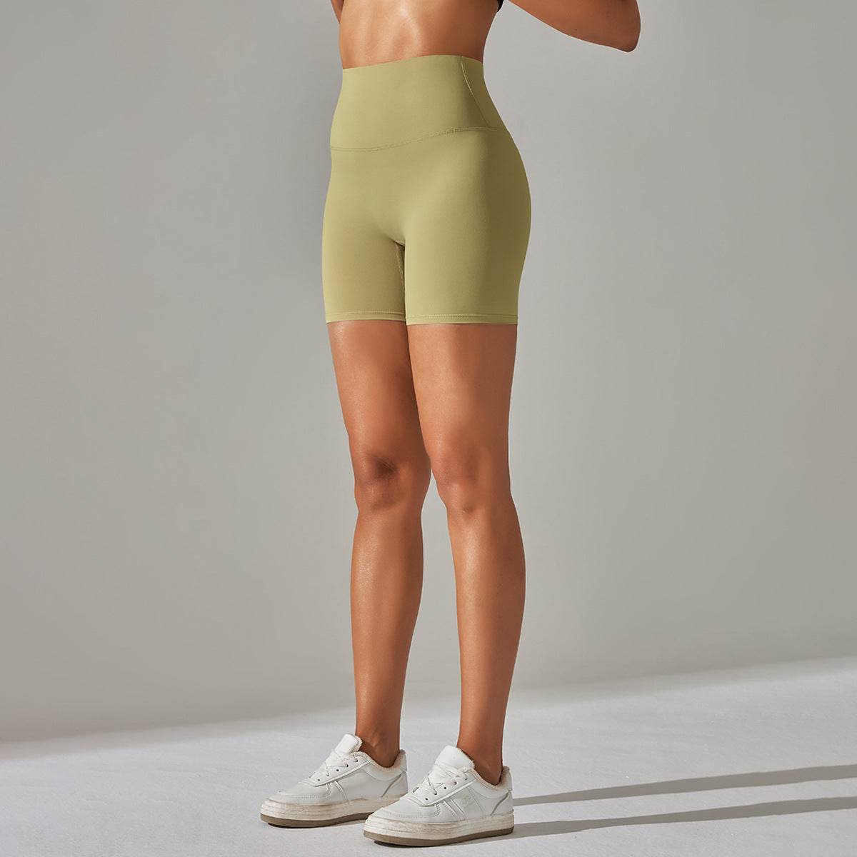 Women's Solid Color Double-sided Brocade Brushed Fitness High Waist Shorts - Velora