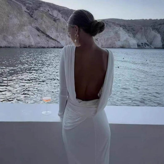 Fashion Slim Fit Backless Long Sleeve Dress Women - Velora
