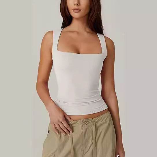 Summer Square-neck Tank Vest Ins Fashion Slim Solid Sleeveless Tops For Women Clothing - Velora