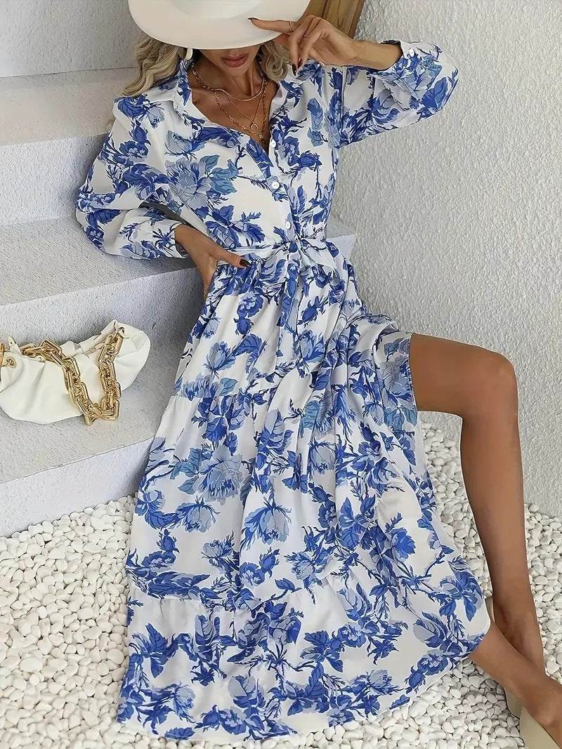 Ladies Fashion Summer Flowy Print Dress - Velora