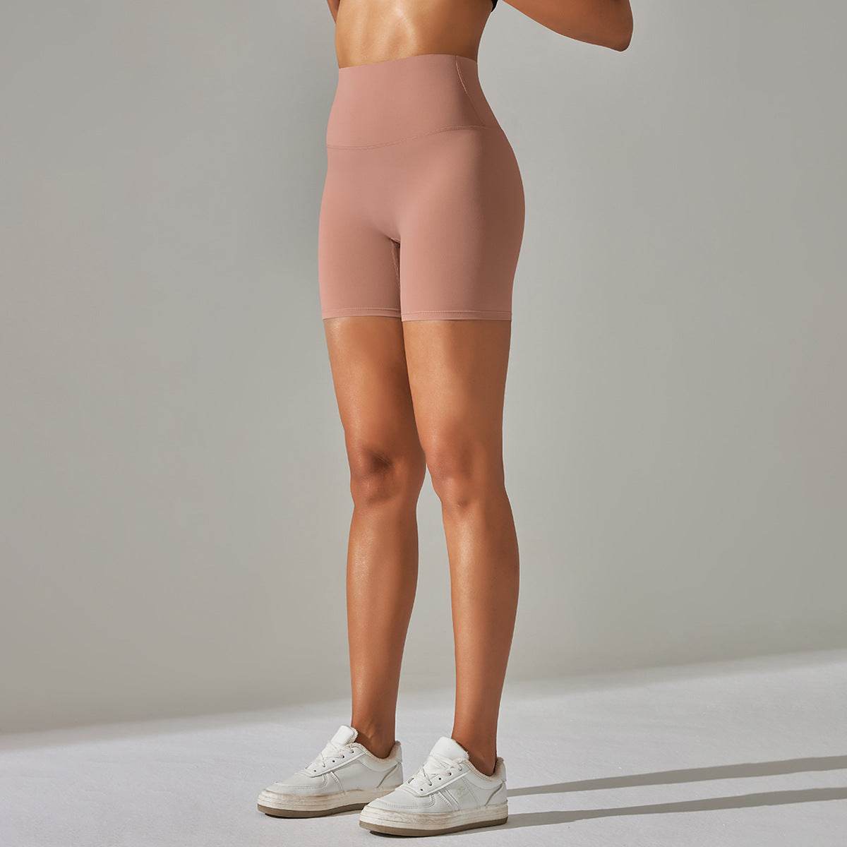 Women's Solid Color Double-sided Brocade Brushed Fitness High Waist Shorts - Velora