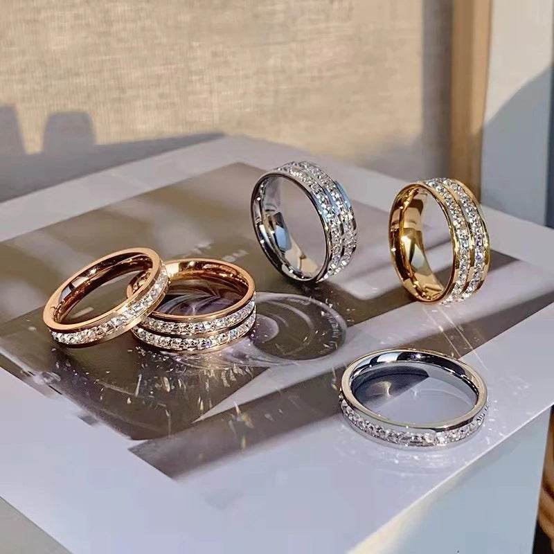 INS Rings Titanium Steel Couple Single And Double Row Diamond Ring - Velora