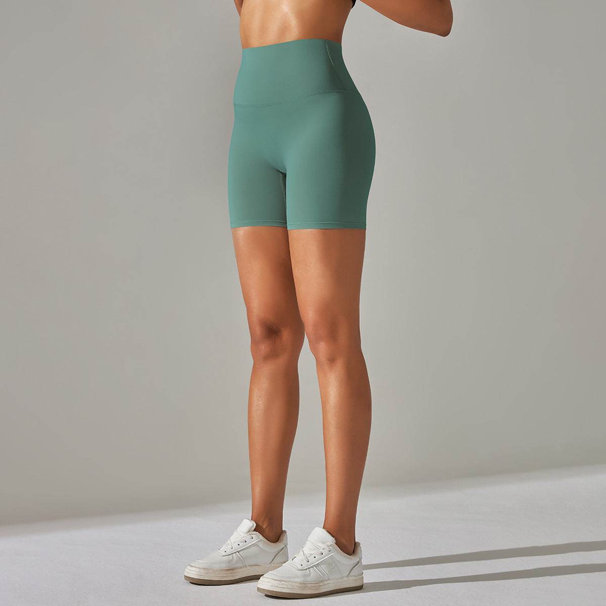 Women's Solid Color Double-sided Brocade Brushed Fitness High Waist Shorts - Velora