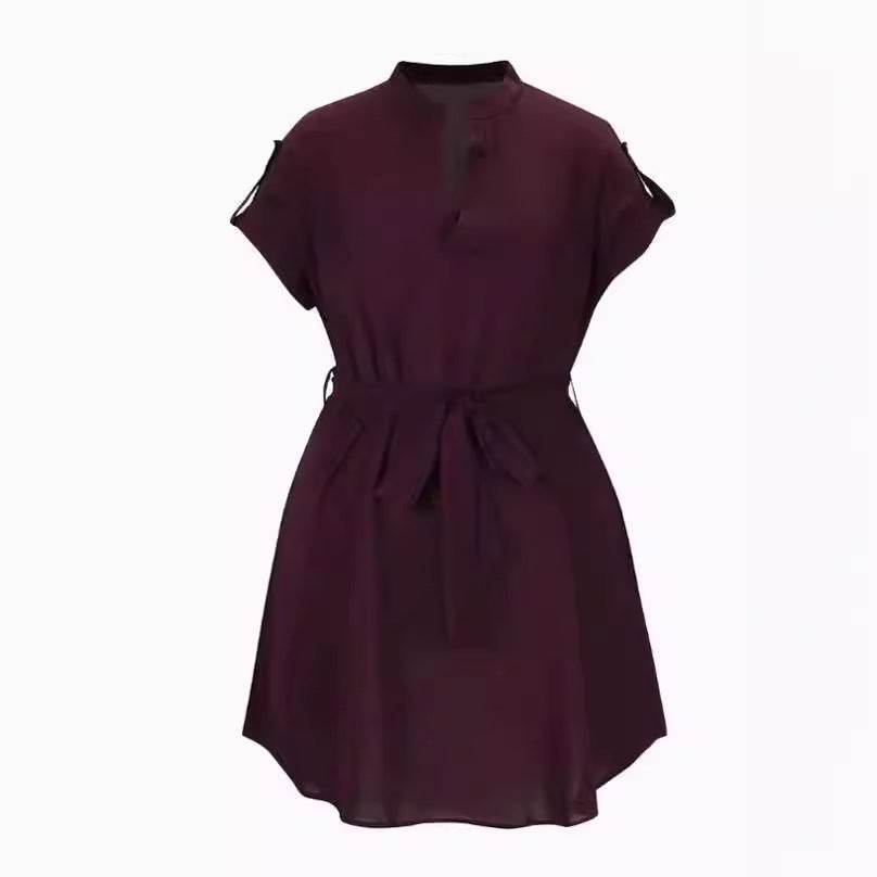 V-neck Short Sleeve Dress With Belt Summer Fashion Bowknot Dresses For Women Clothing - Velora