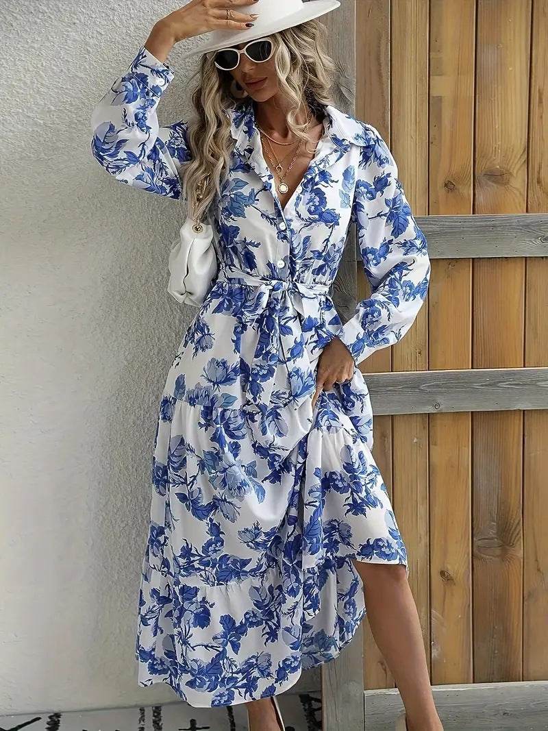Ladies Fashion Summer Flowy Print Dress - Velora