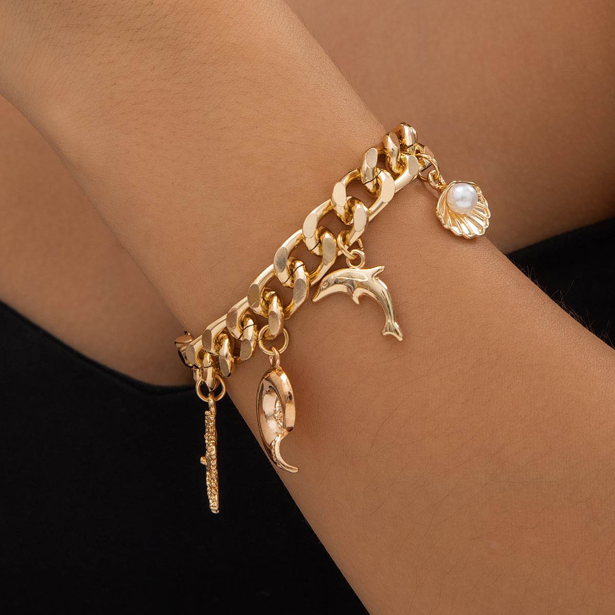Creative Boho Conch Dolphin Starfish Pendant Choker Necklace Bracelets Women Trendy Vintage Tassel Chain Grunge Jewelry Fashion Jewelry - Velora