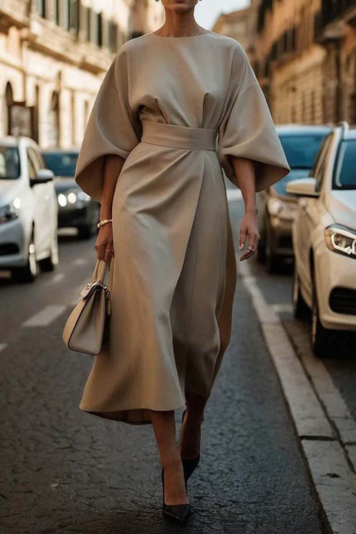 Loose Batwing Sleeve Dress Fashion Waist-tighted Solid Color Elegant Dresses For Women Clothing - Velora