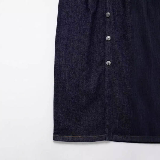European And American Style Fashion Dark Blue Long sleeve Denim Shirt Dress