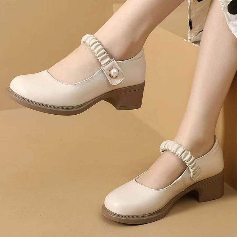 Mary Jane Leather Shoes Women's Pearl Japanese Style - Velora