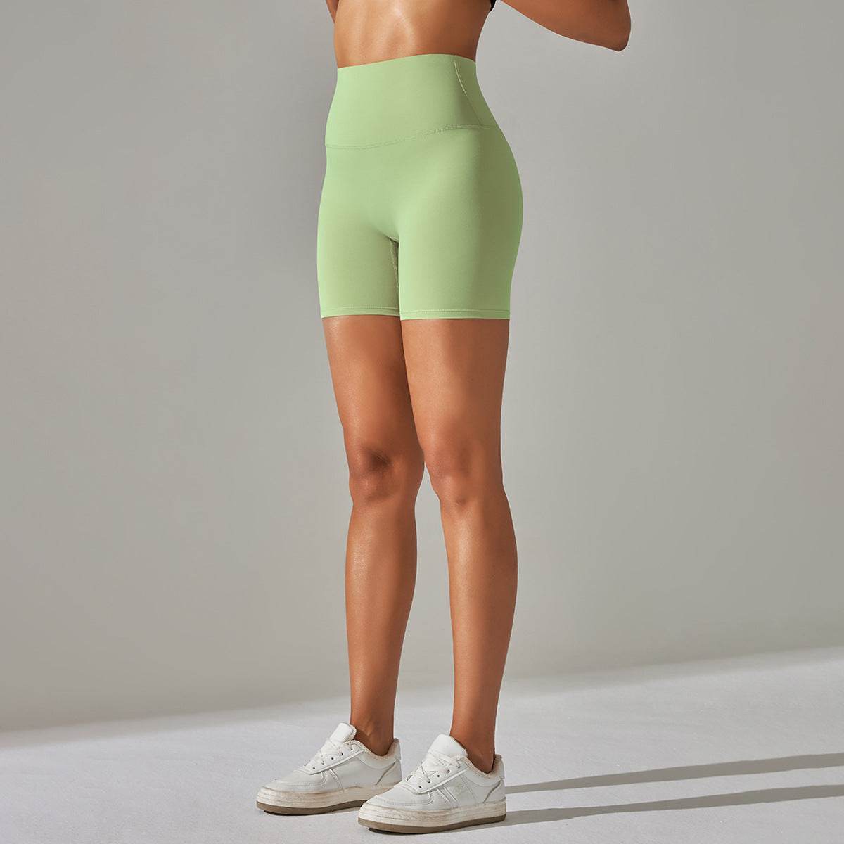 Women's Solid Color Double-sided Brocade Brushed Fitness High Waist Shorts - Velora