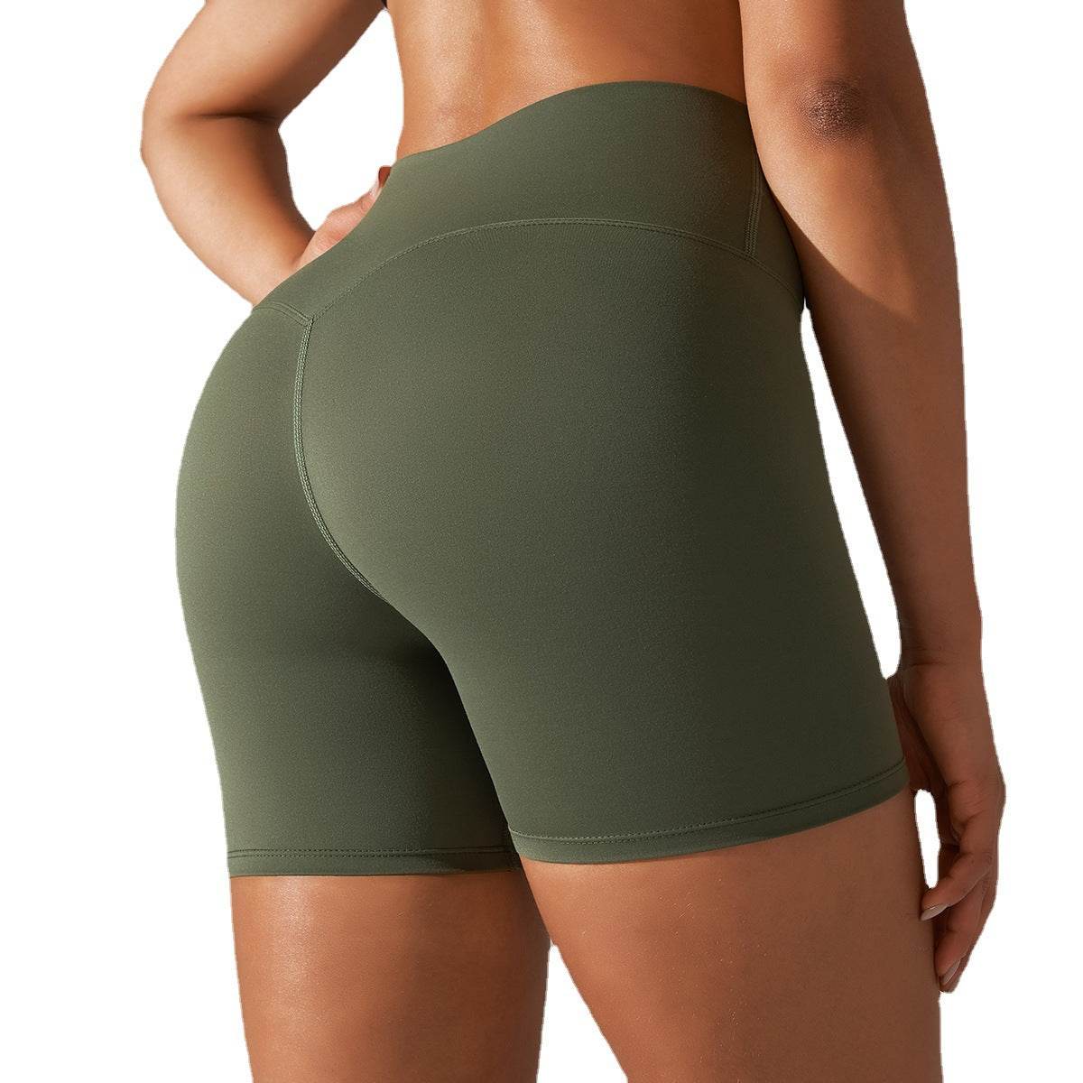 Women's Solid Color Double-sided Brocade Brushed Fitness High Waist Shorts - Velora