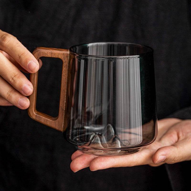Guanshan Glass Single-layer Side Wooden Handle Drinking Cups Household Large-capacity Milk Tea Juice Single-layer Cup Kitchen Gadgets - Velora