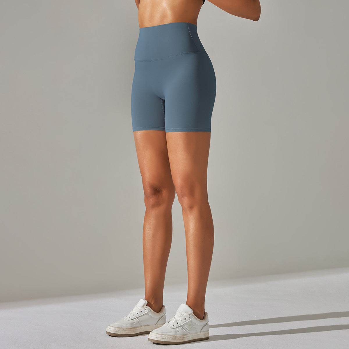 Women's Solid Color Double-sided Brocade Brushed Fitness High Waist Shorts - Velora