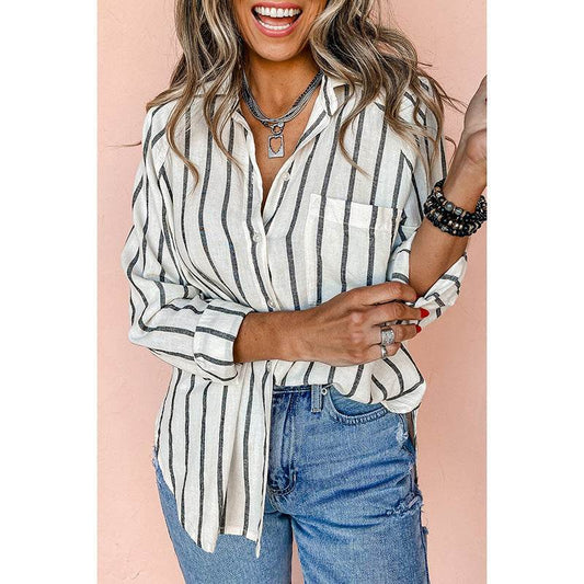 European And American Commuters' Polo Collar Stripes Shirt For Women - Velora